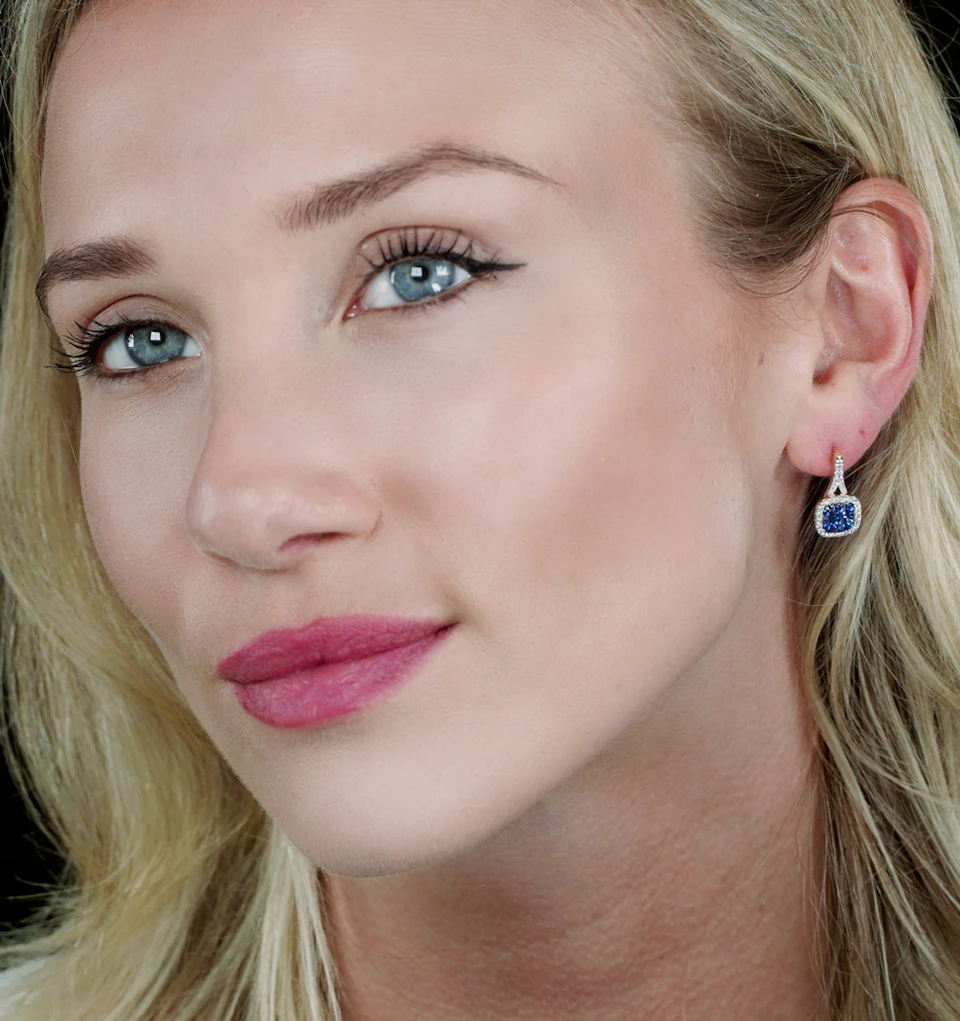 1ct Sapphire and Diamond Halo Earrings 18KW Gold - Asteria Collection