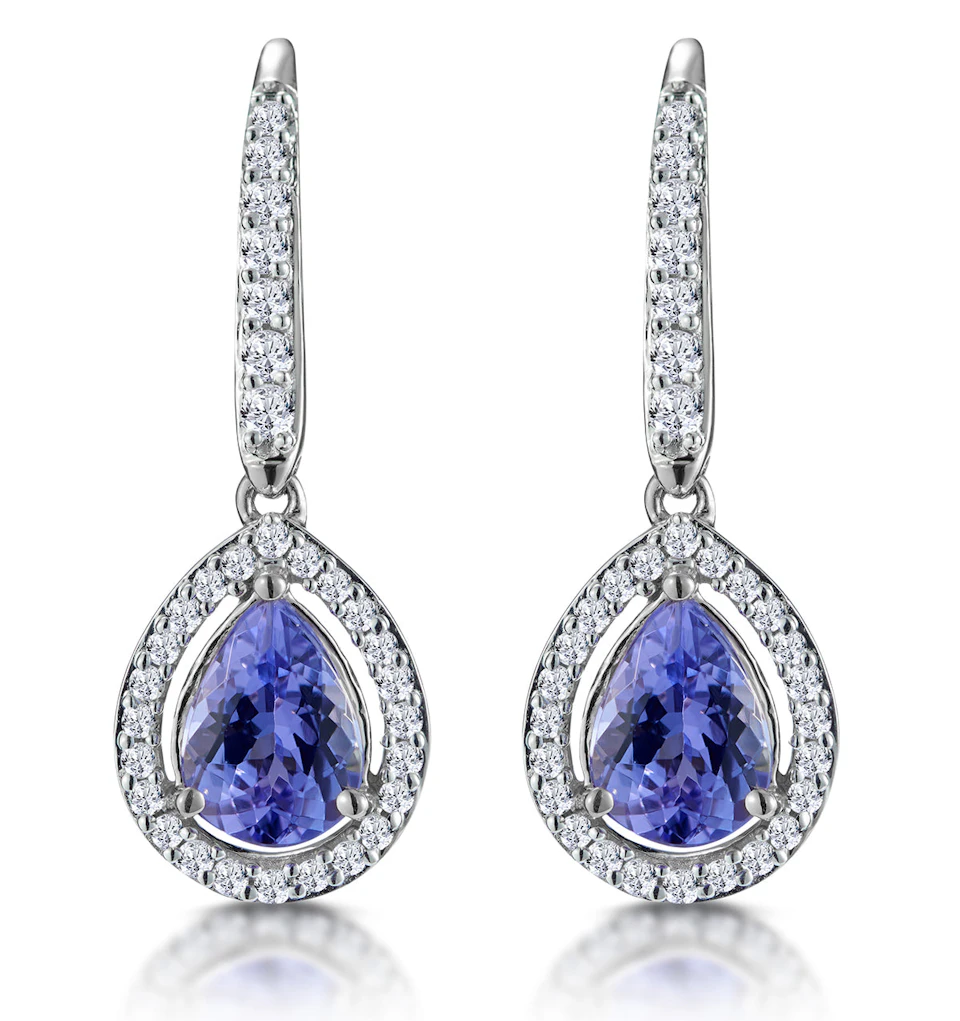1.4ct Tanzanite and Lab Diamond Halo Earrings 9KW Gold Asteria