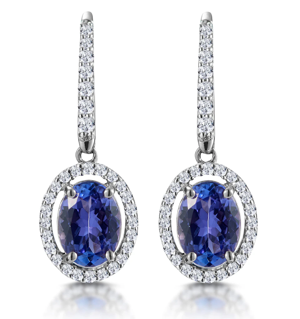 1.6ct Tanzanite (AAA) and Lab Diamond Halo Earrings 9KW Gold Asteria