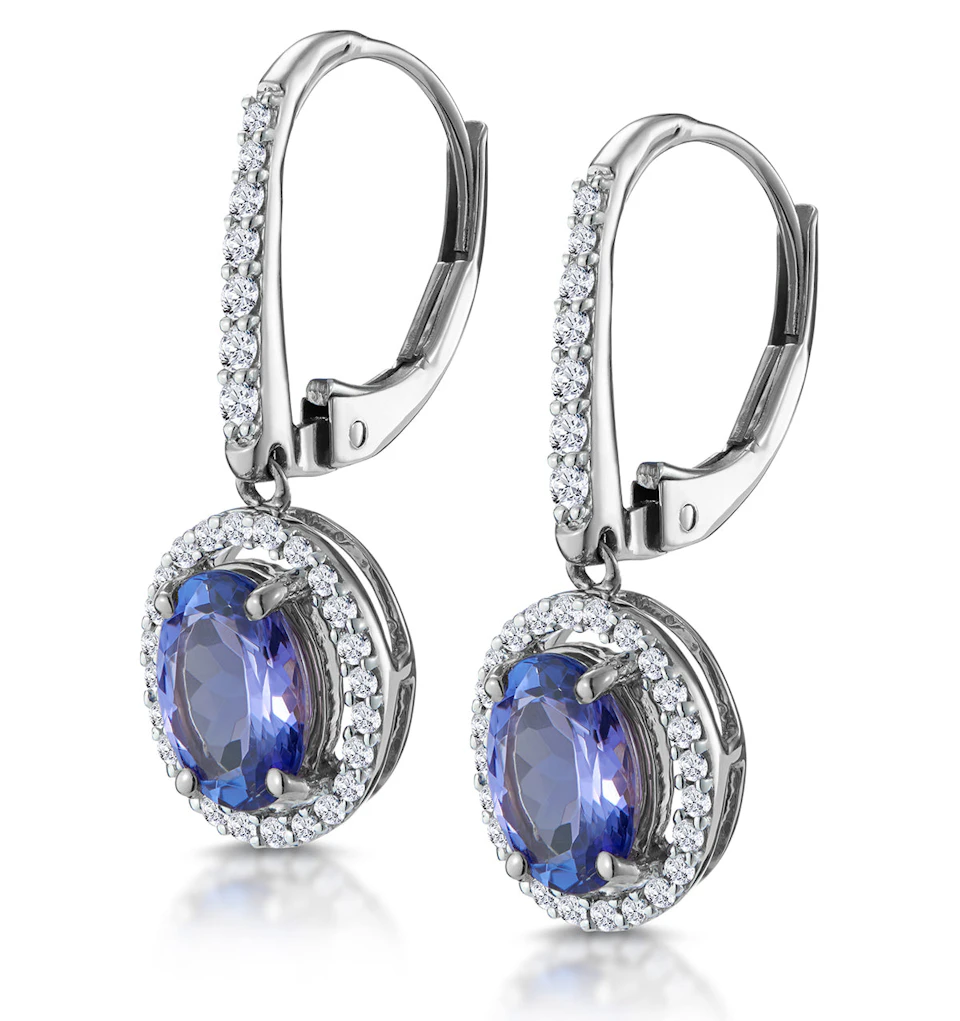 1.6ct Tanzanite (AAA) and Lab Diamond Halo Earrings 9KW Gold Asteria
