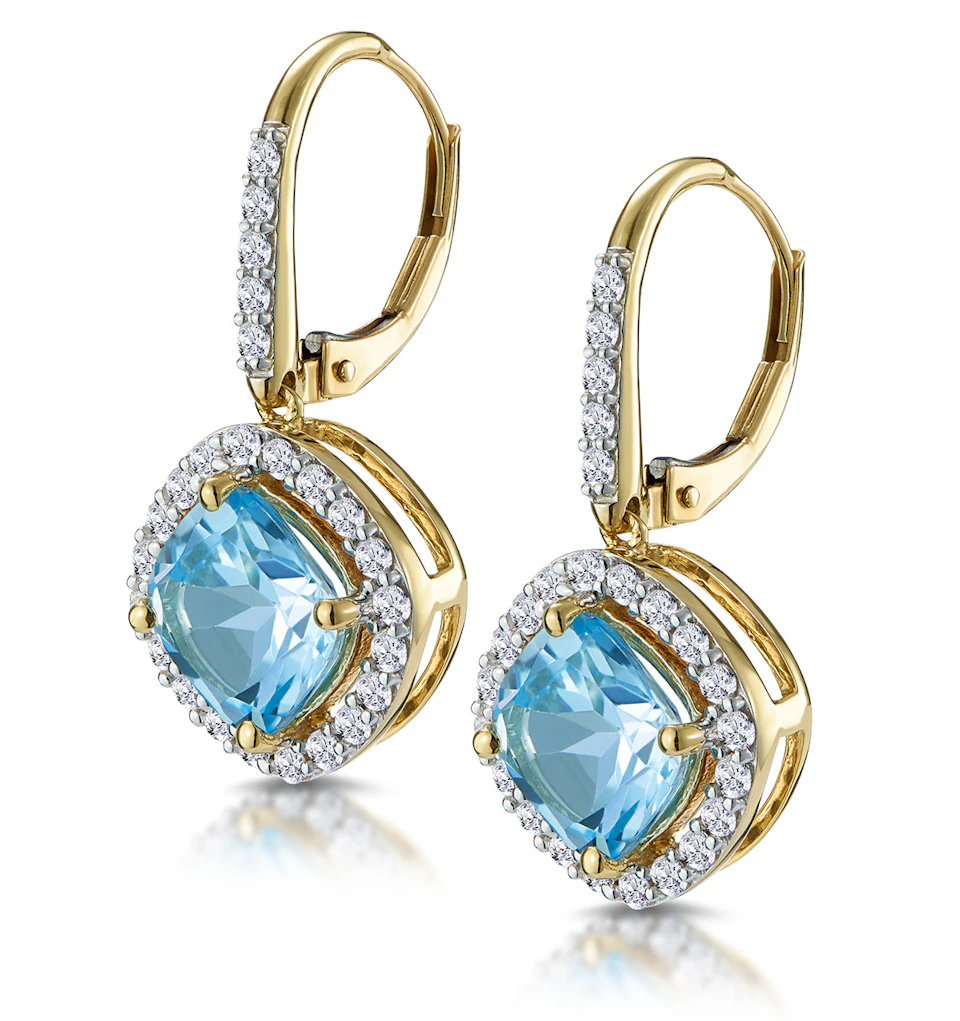 2.5ct Blue Topaz and Diamond Halo Earrings 18K Gold Asteria Collection