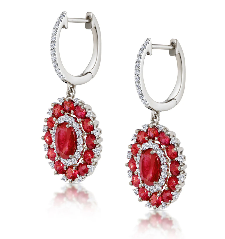 2.50ct Ruby Asteria Diamond Drop Earrings in 18K White Gold