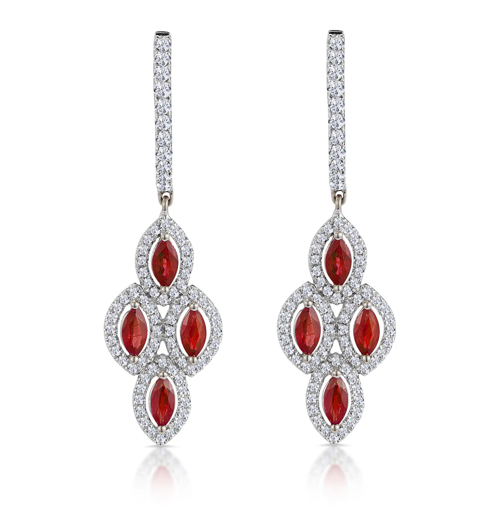 1.40ct Ruby Asteria Collection Diamond Drop Earrings 18K White Gold