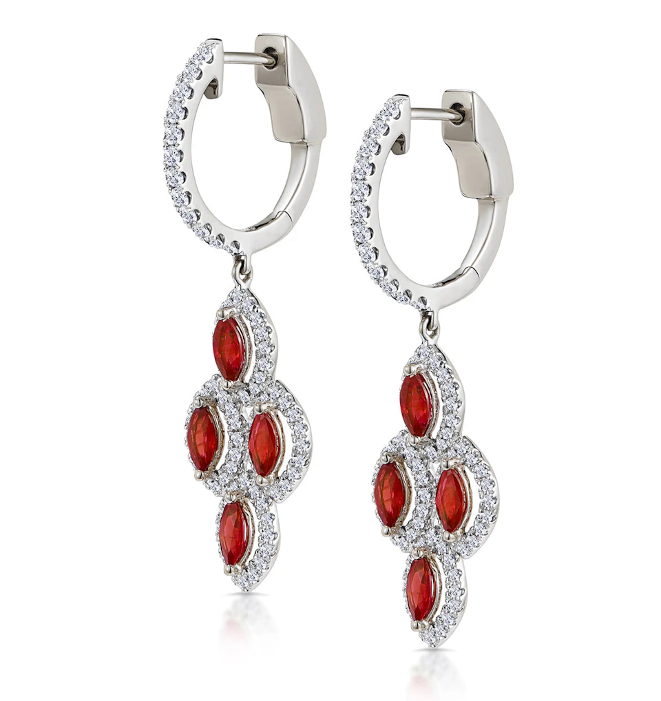1.40ct Ruby Asteria Collection Diamond Drop Earrings 18K White Gold