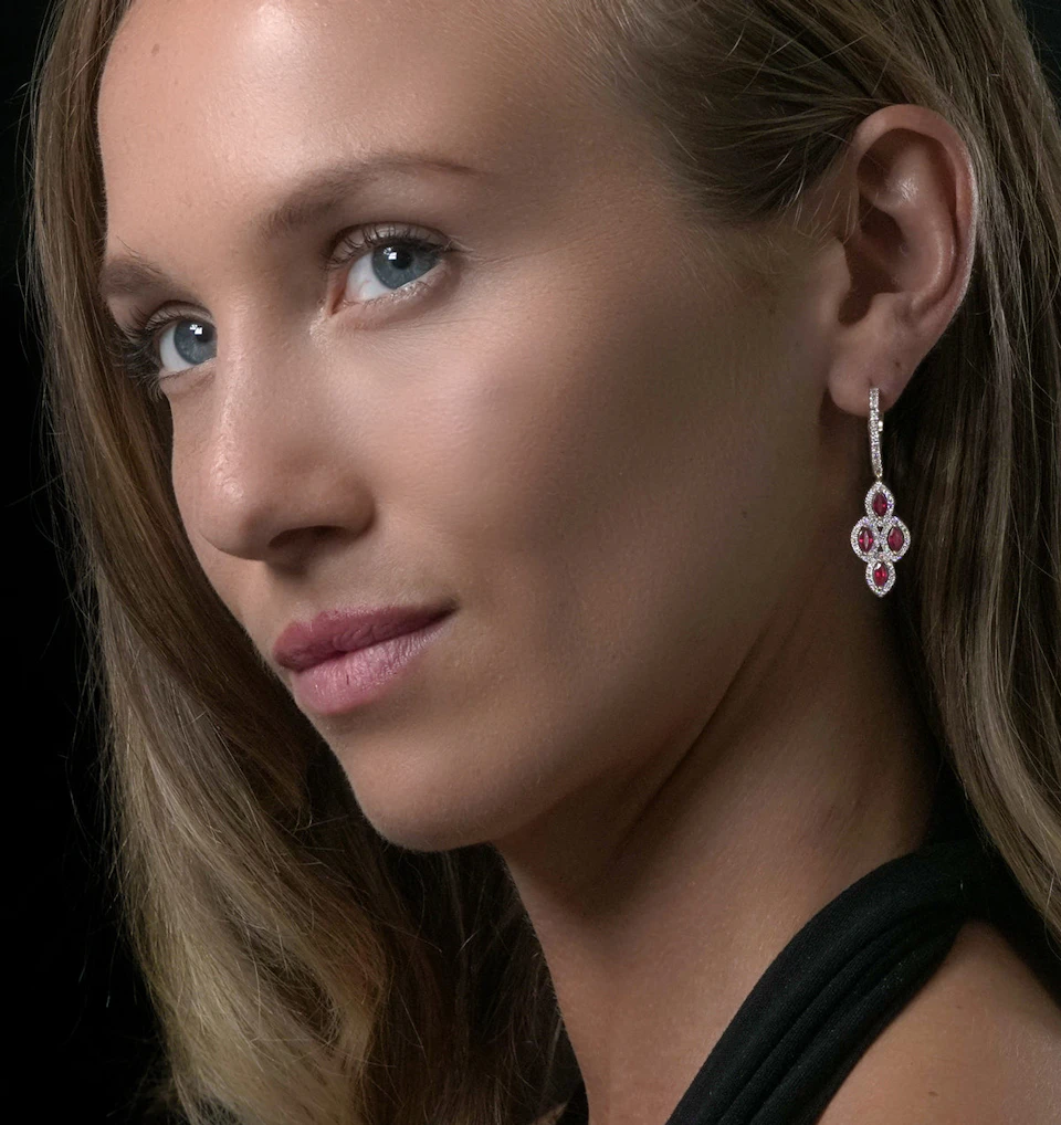 1.40ct Ruby Asteria Collection Diamond Drop Earrings 18K White Gold