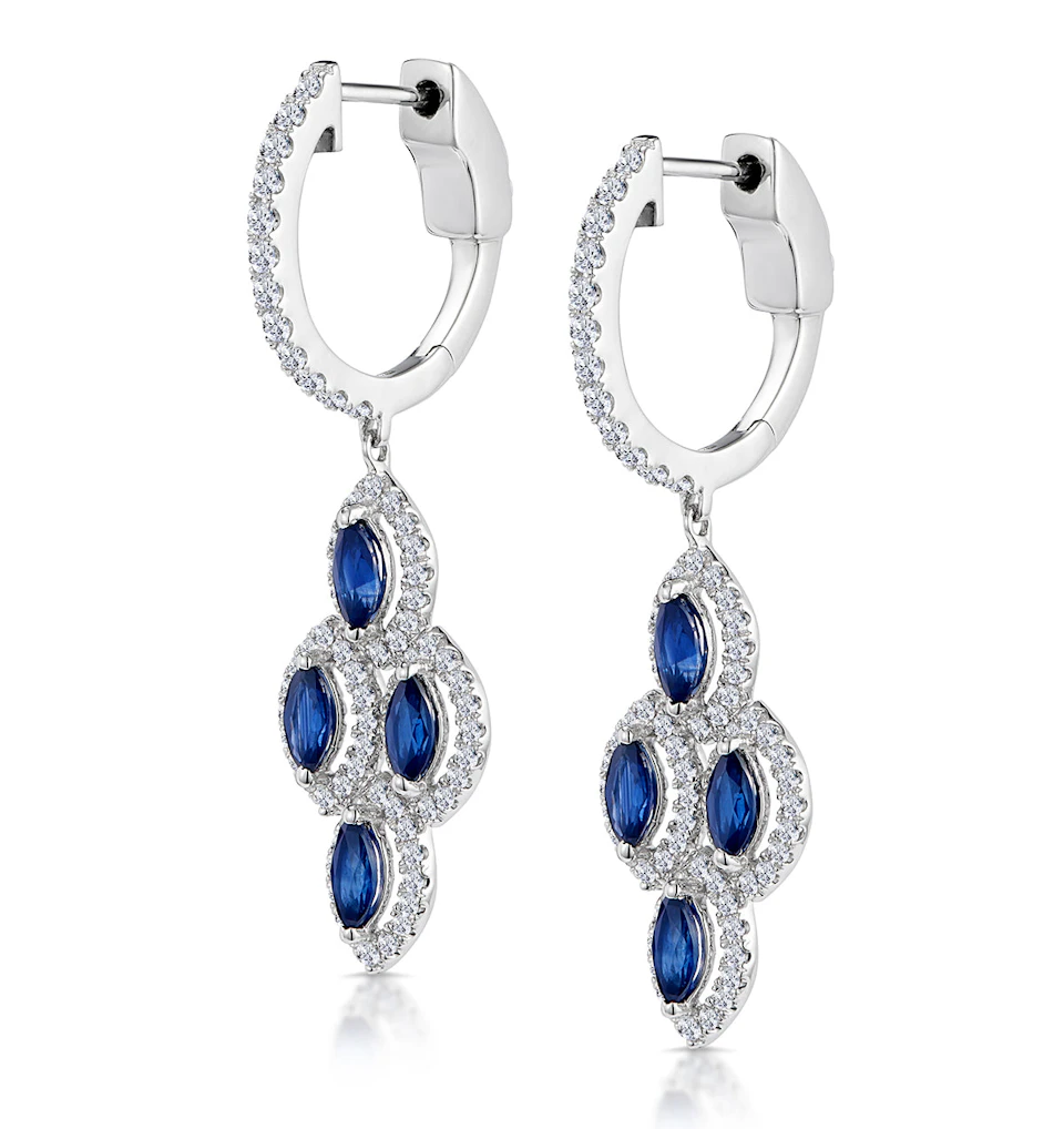 1.45ct Sapphire Asteria Diamond Drop Earrings in 18K White Gold