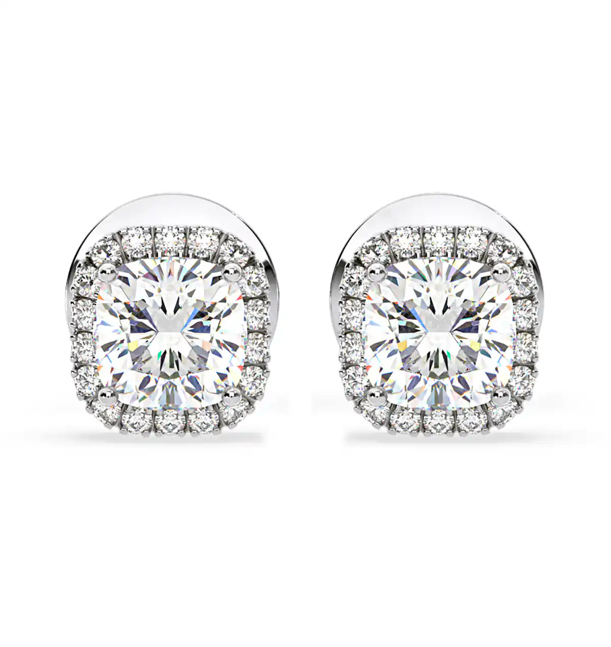 Beatrice Cushion Cut Lab Diamond Halo Earrings 1.30ct in 18K White Gold F/VS1