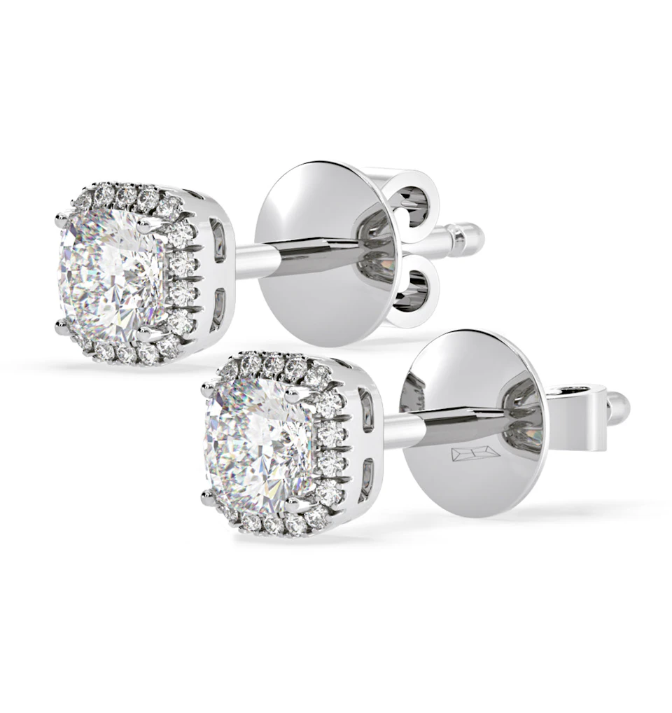 Beatrice Cushion Cut Lab Diamond Halo Earrings 1.30ct in 18K White Gold F/VS1