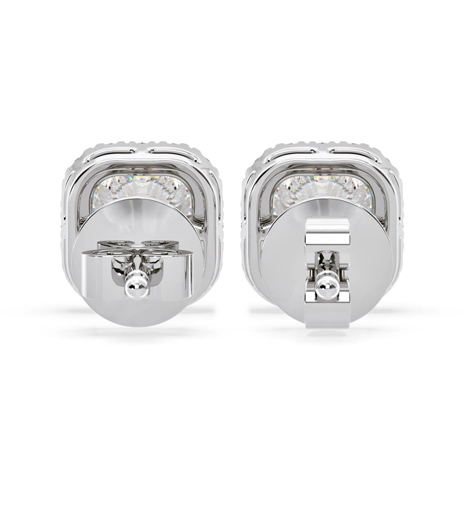 Beatrice Cushion Cut Lab Diamond Halo Earrings 2.45ct in 18K White Gold F/VS1