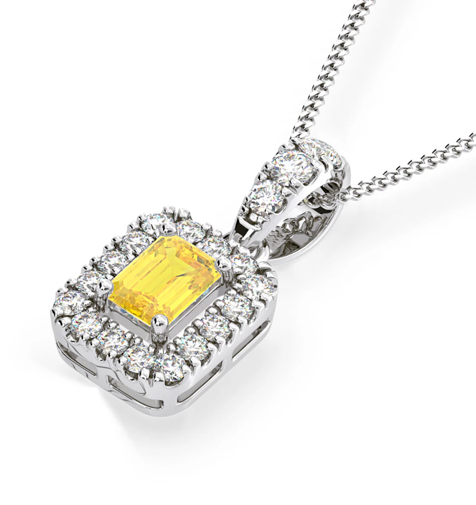 Annabelle Yellow Lab Diamond Emerald Cut Halo Necklace 0.70ct in 18K White Gold - Elara Collection