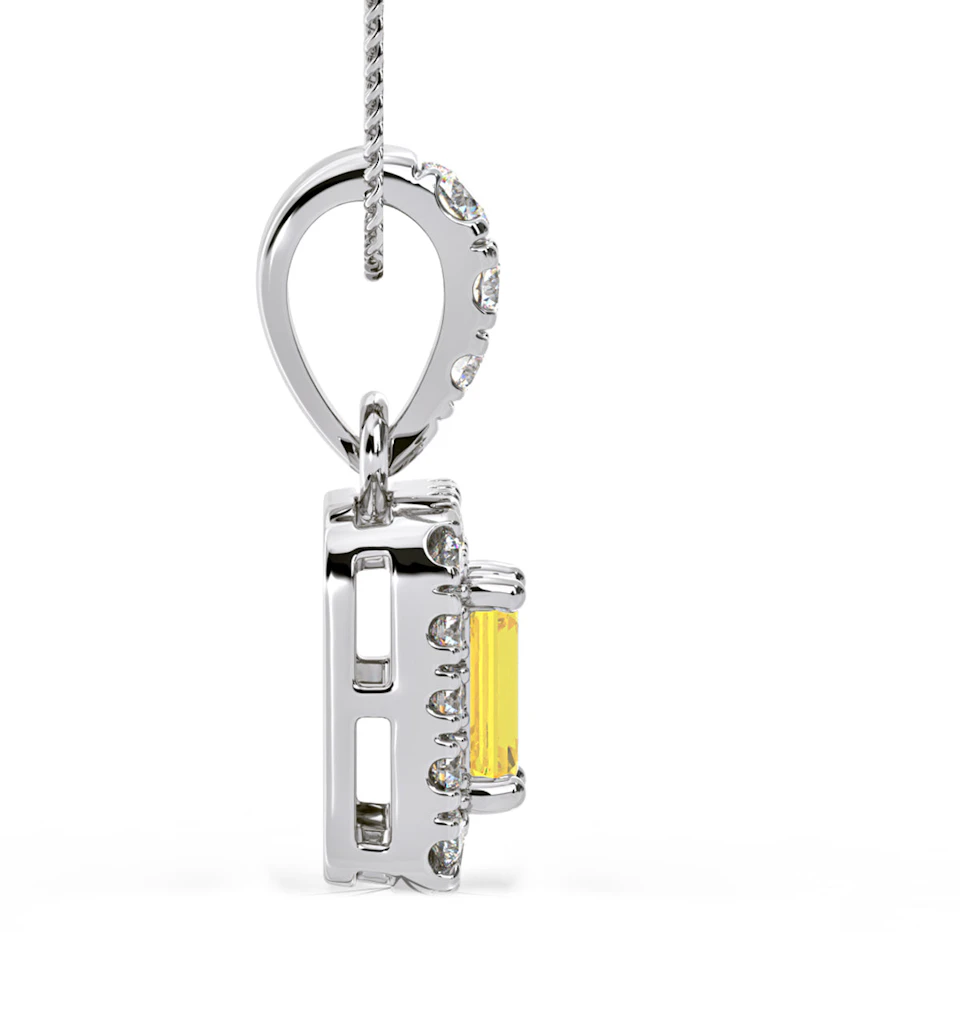 Annabelle Yellow Lab Diamond Emerald Cut Halo Necklace 0.70ct in 18K White Gold - Elara Collection