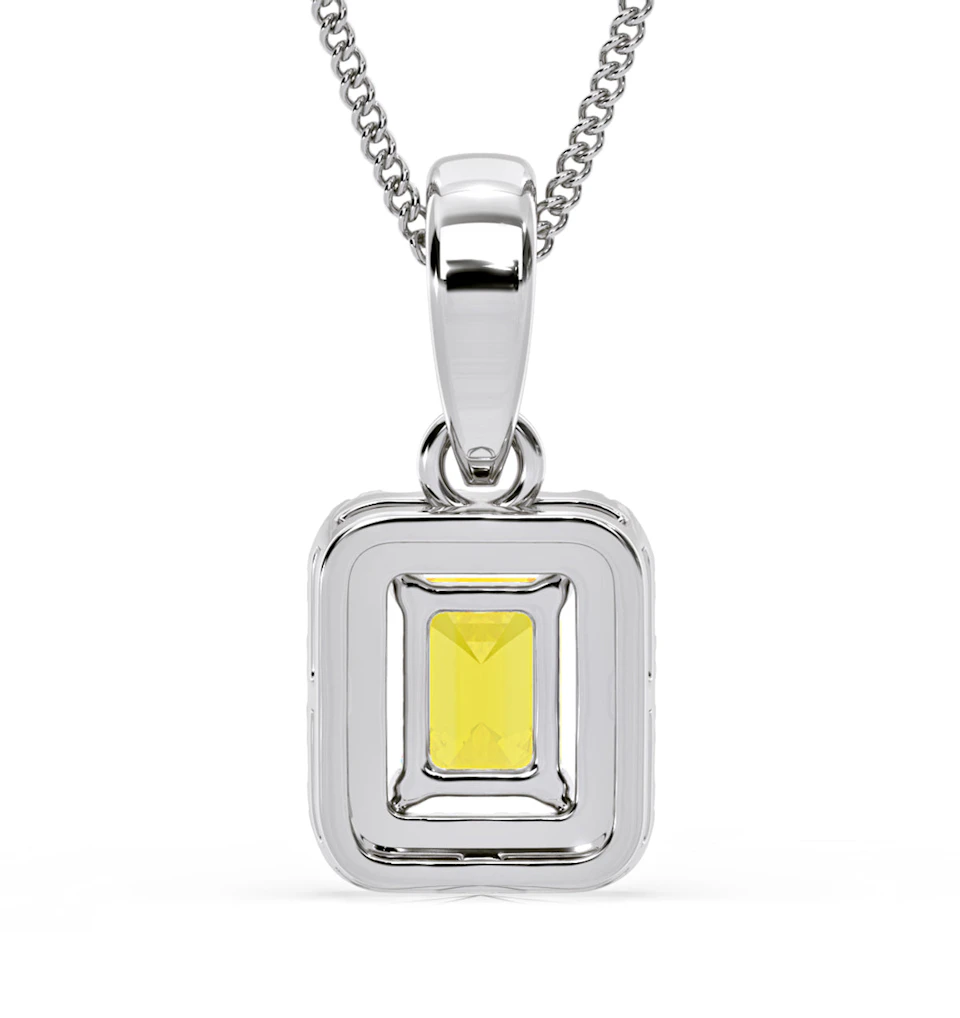 Annabelle Yellow Lab Diamond Emerald Cut Halo Necklace 0.70ct in 18K White Gold - Elara Collection