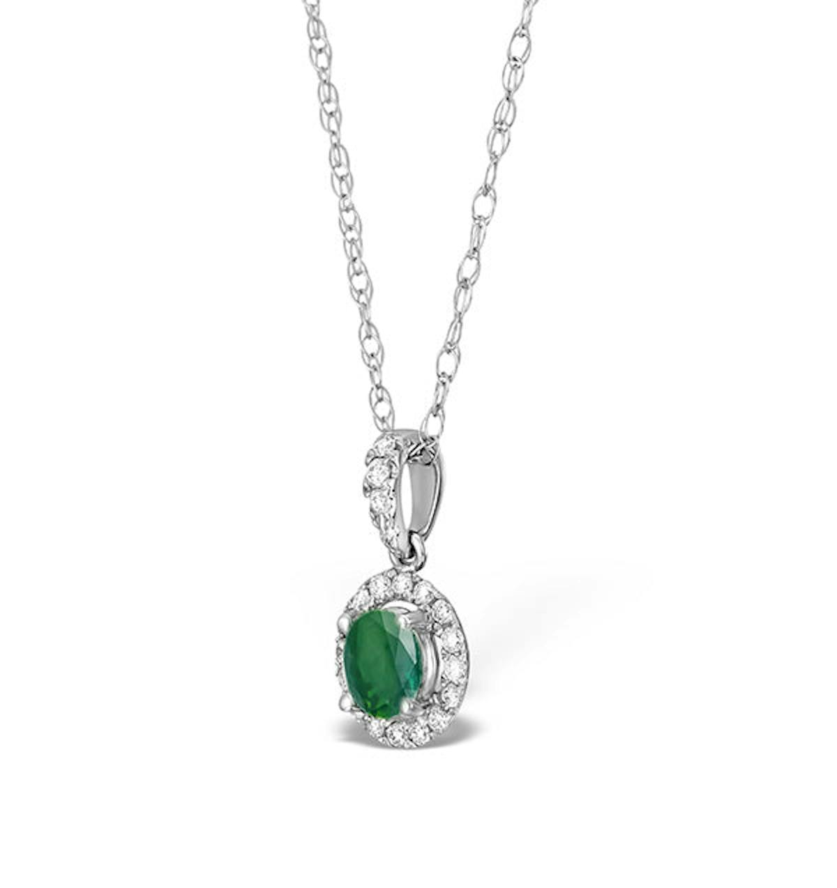 Emerald 0.50CT And Diamond Halo 18K White Gold Pendant Necklace