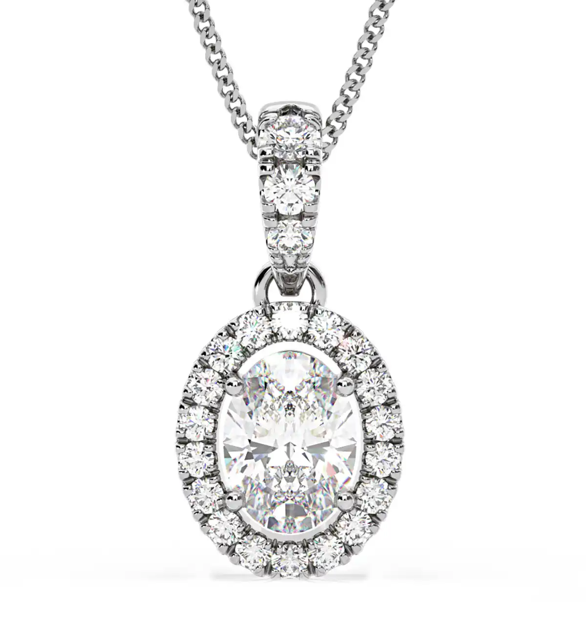 Georgina Oval Lab Diamond Halo Pendant Necklace 1.38ct in 18K White Gold F/VS1