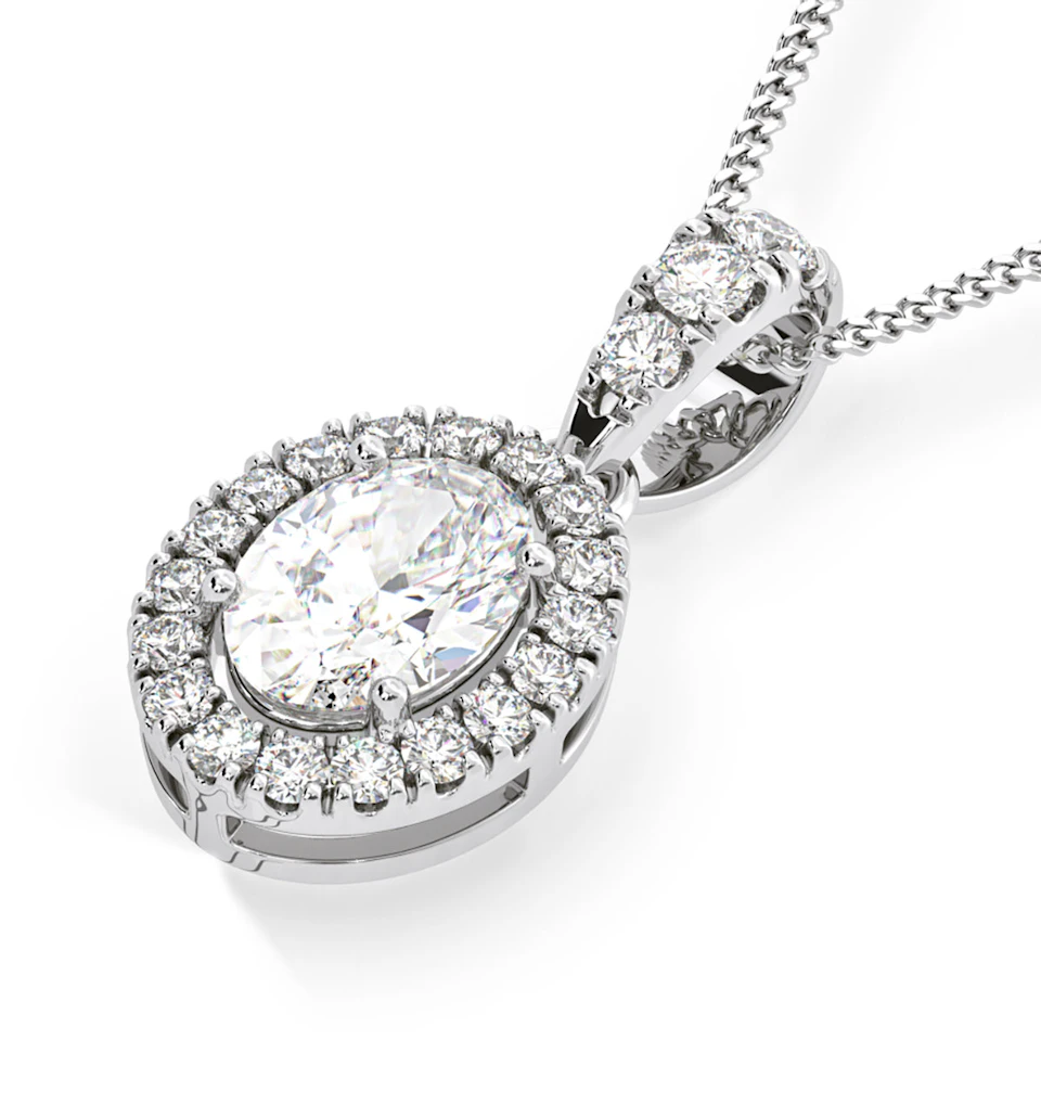 Georgina Oval Lab Diamond Halo Pendant Necklace 1.38ct in 18K White Gold F/VS1