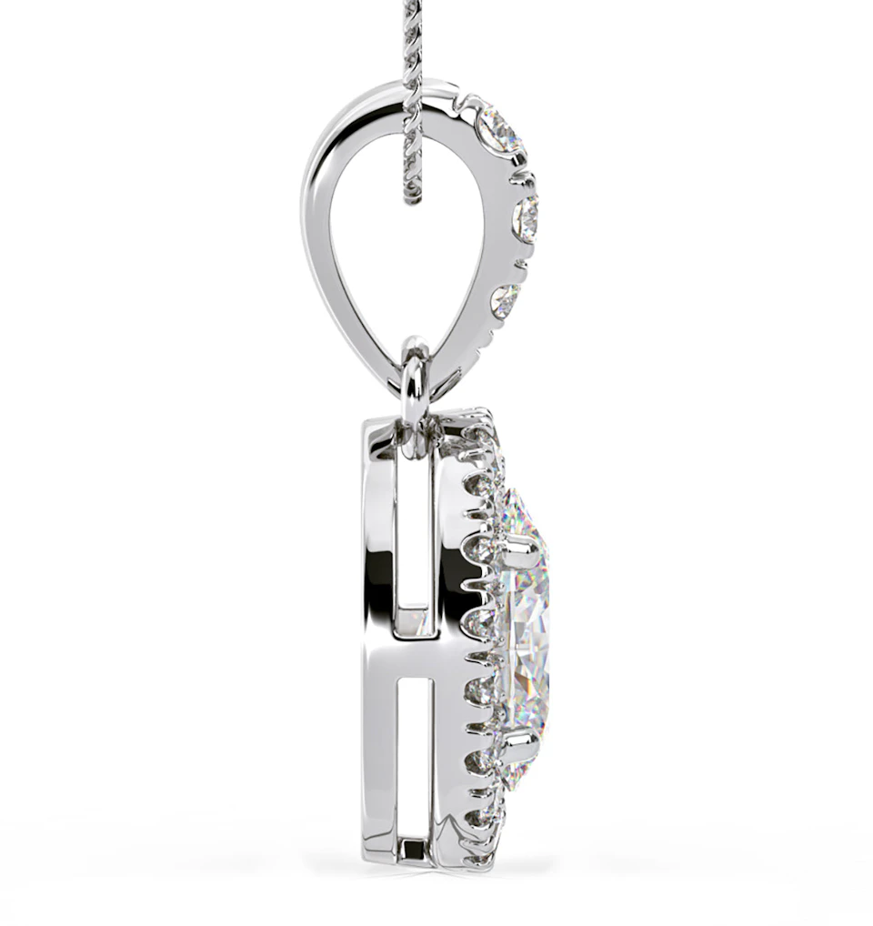 Georgina Oval Lab Diamond Halo Pendant Necklace 1.38ct in 18K White Gold F/VS1