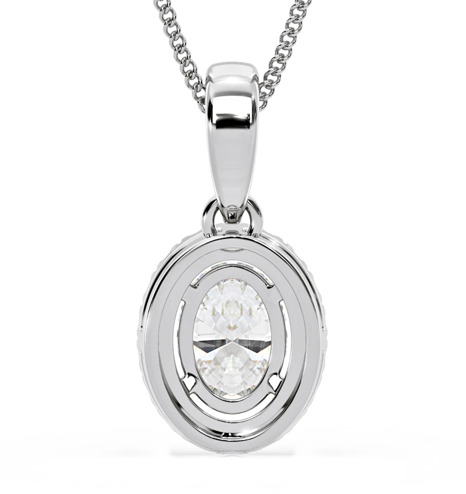 Georgina Oval Lab Diamond Halo Pendant Necklace 1.38ct in 18K White Gold F/VS1