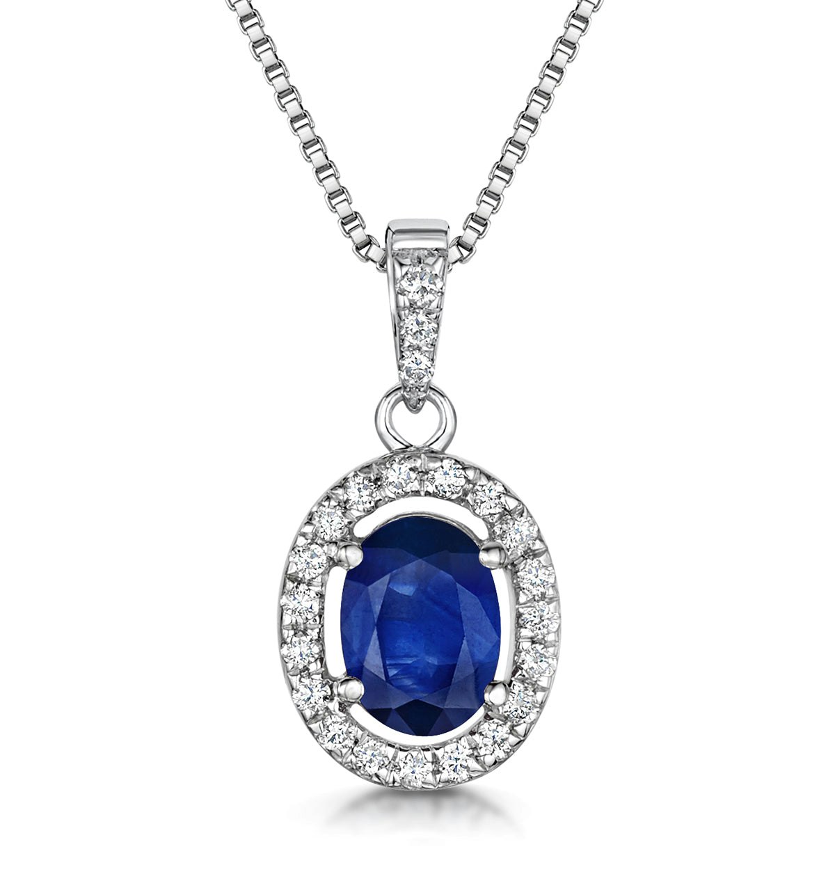 Sapphire 7 x 5mm And Diamond 18K White Gold Pendant Necklace