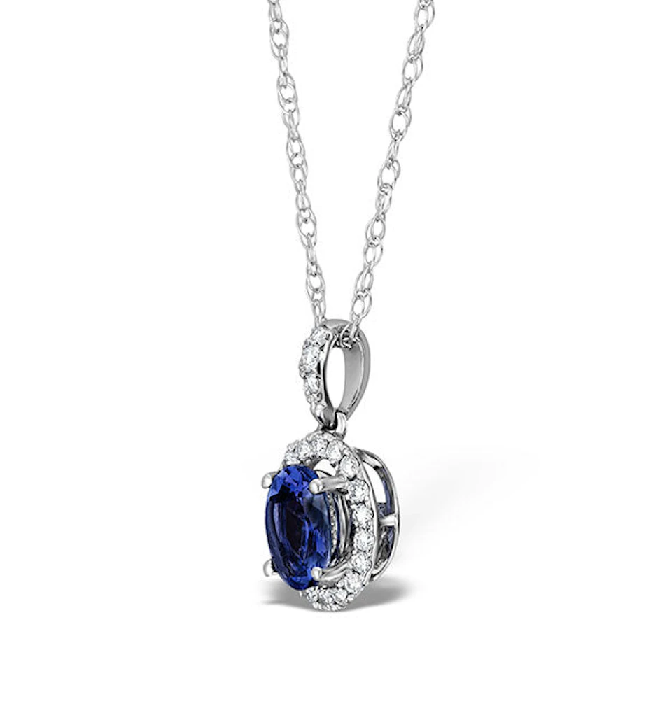 Sapphire 7 x 5mm And Diamond 18K White Gold Pendant Necklace