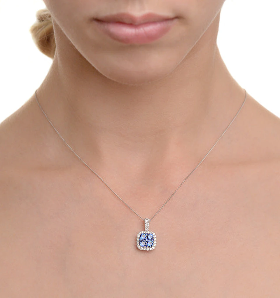 1.50ct Sapphire and Diamond 18K White old Halo Pendant Necklace