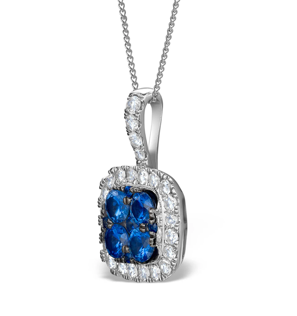 1.50ct Sapphire and Diamond 18K White old Halo Pendant Necklace