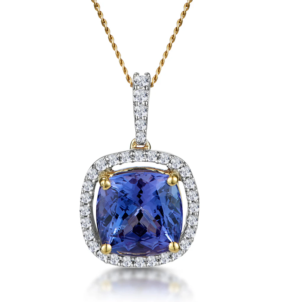 2ct Tanzanite and Diamond Halo Necklace in 18K Gold Asteria Collection