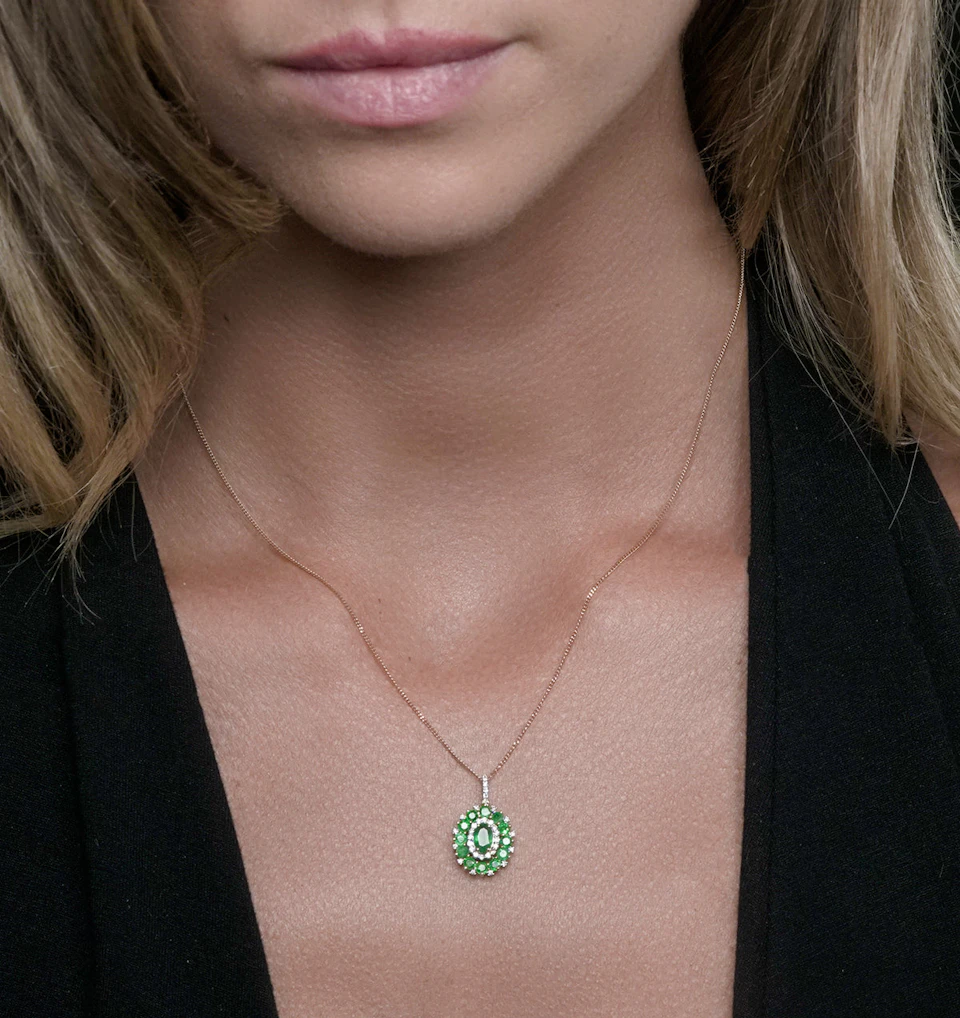 1.40ct Emerald Lab Diamond Halo Pendant Necklace in 9K White Gold