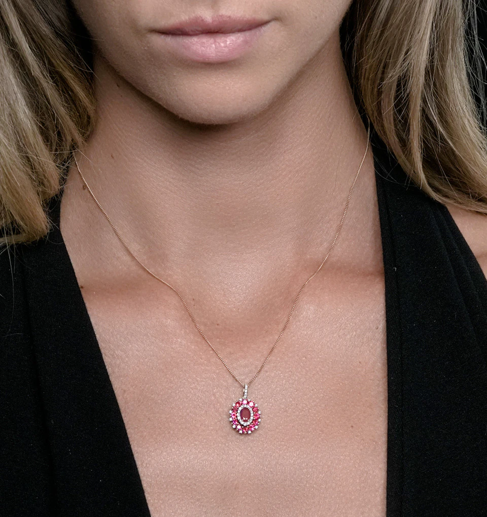 1.50ct Ruby Asteria Collection Diamond Halo Pendant Necklace 18K Gold