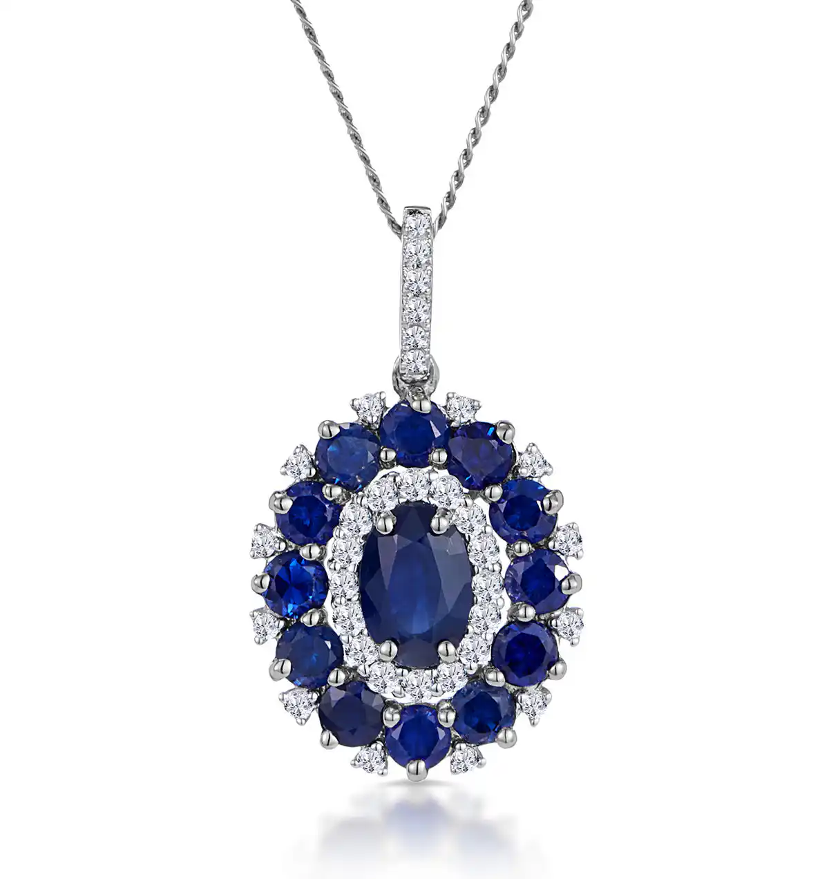 1.40ct Sapphire Asteria Lab Diamond Halo Pendant Necklace 9KW Gold
