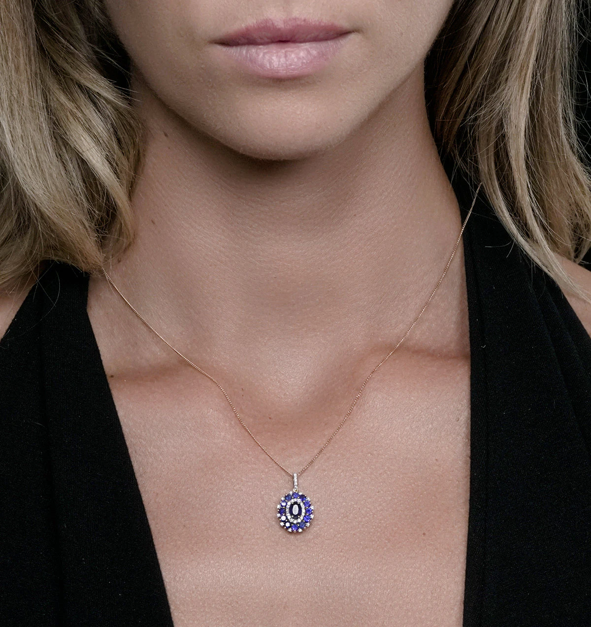 1.40ct Sapphire Asteria Lab Diamond Halo Pendant Necklace 9KW Gold