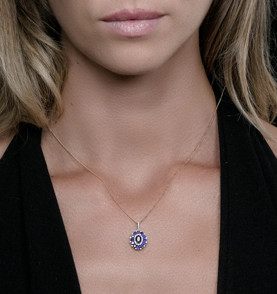 1.40ct Sapphire Asteria Diamond Halo Pendant Necklace 18K White Gold