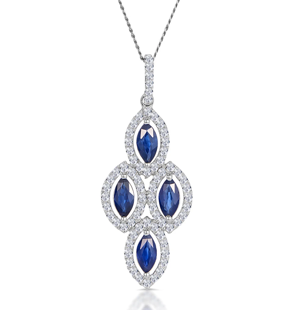 1.20ct Sapphire Asteria Diamond Drop Pendant Necklace 18K White Gold