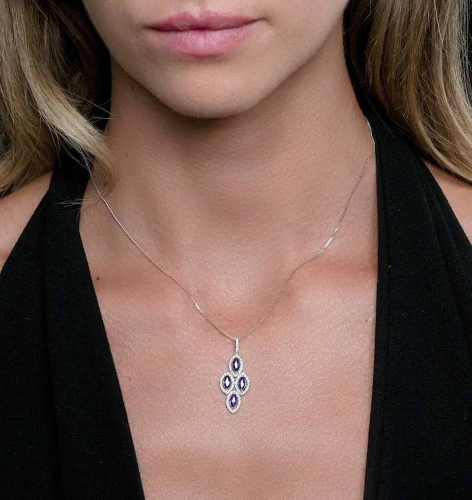 1.20ct Sapphire Asteria Diamond Drop Pendant Necklace 18K White Gold