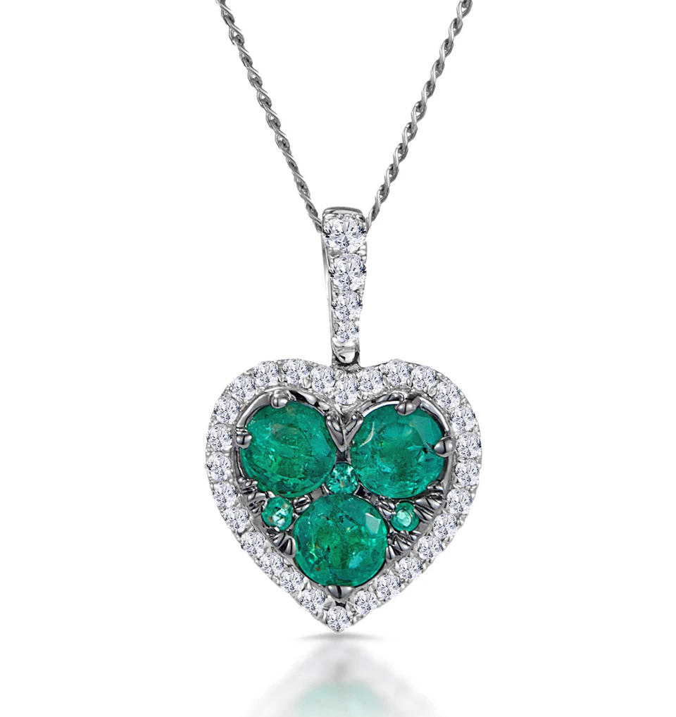 0.80ct Emerald Asteria Diamond Heart Pendant Necklace 18K White Gold