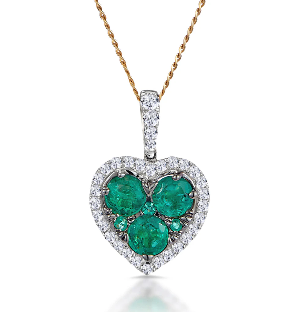 0.80ct Emerald Asteria Diamond Heart Pendant Necklace in 18K Gold