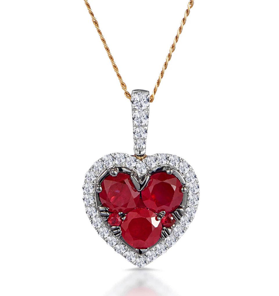 0.80ct Ruby Asteria Lab Diamond Heart Pendant Necklace in 9K Gold
