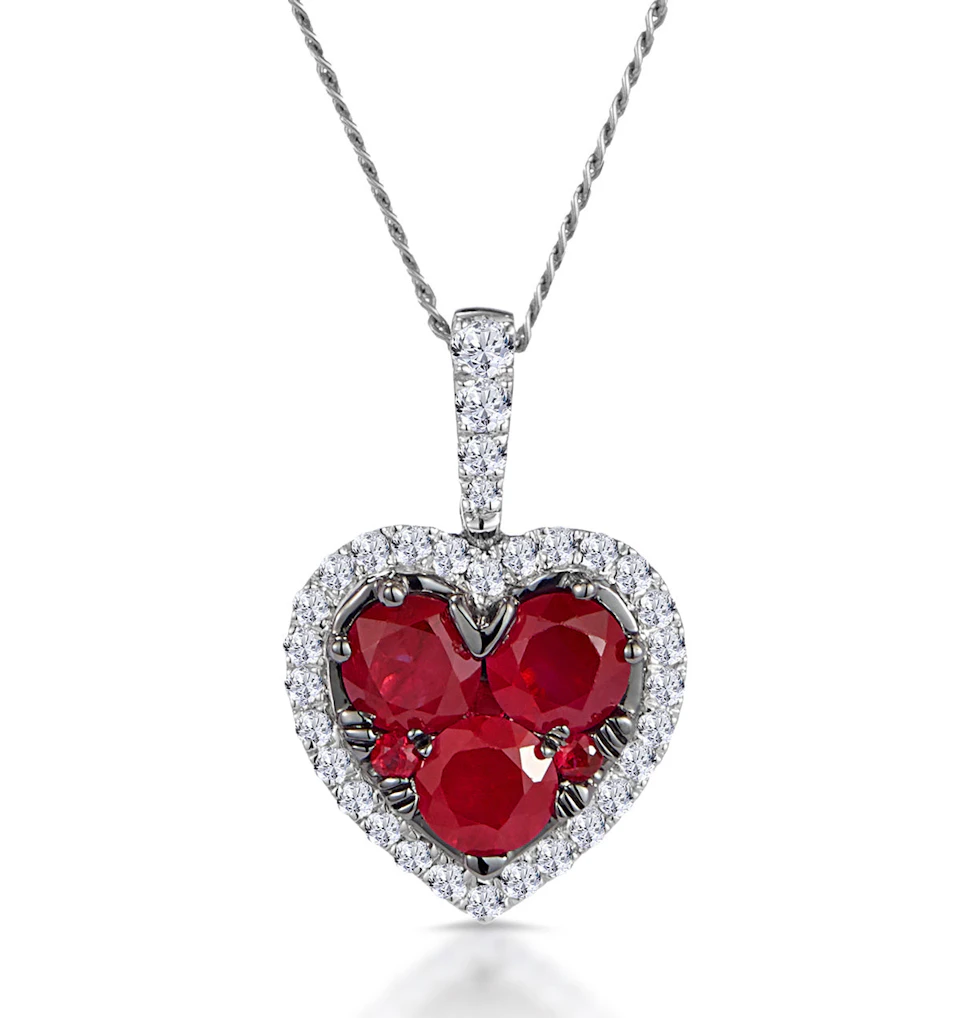 0.80ct Ruby Asteria Diamond Heart Pendant Necklace in 18K White Gold
