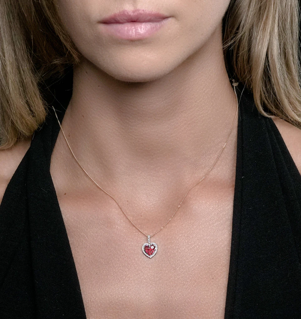 0.80ct Ruby Asteria Diamond Heart Pendant Necklace in 18K White Gold