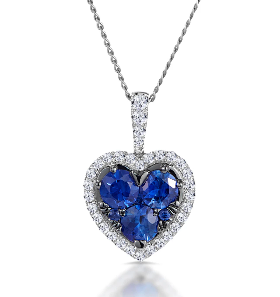 0.80ct Sapphire Asteria Diamond Heart Pendant Necklace 18K White Gold