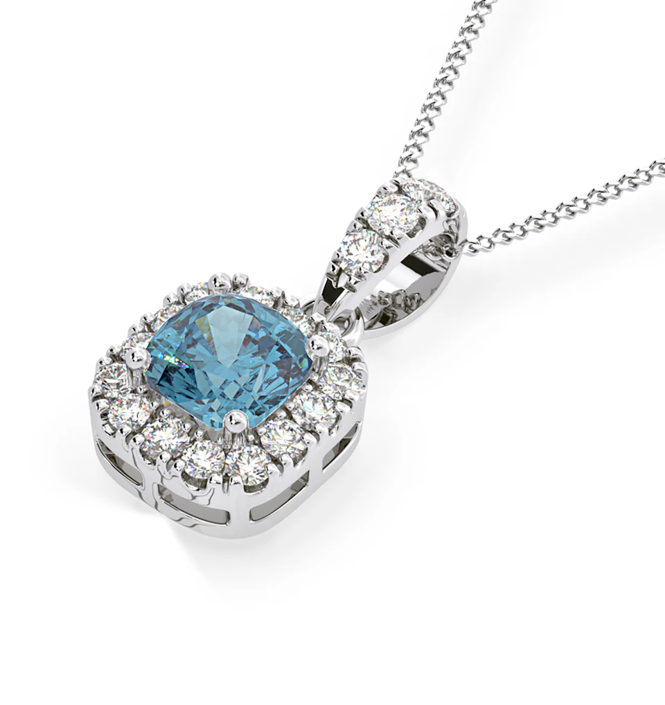 Beatrice Blue Lab Diamond Cushion Cut Necklace 0.70ct in 18K White Gold - Elara Collection