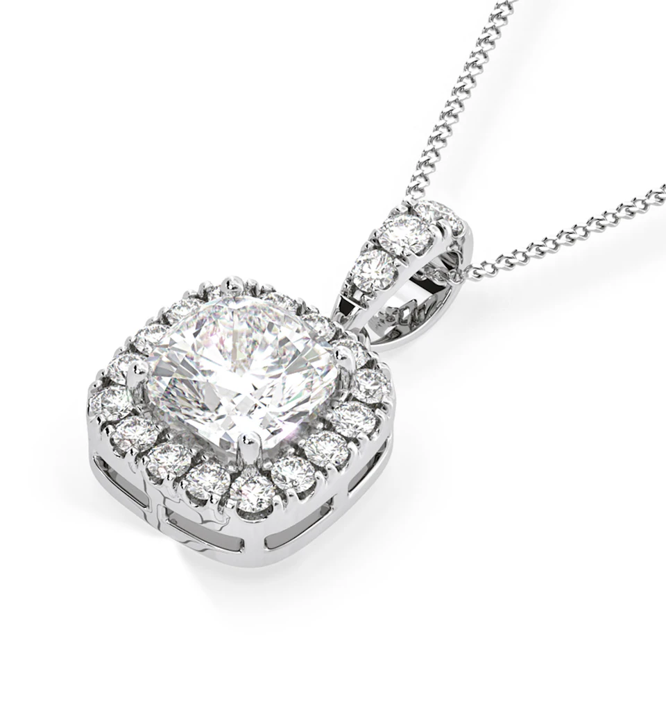 Beatrice Cushion Cut Lab Diamond Pendant Necklace 1.38ct in 18K White Gold F/VS1