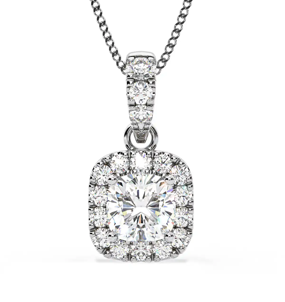 Beatrice Cushion Cut Lab Diamond Pendant Necklace 0.70ct in 18K White Gold F/VS1