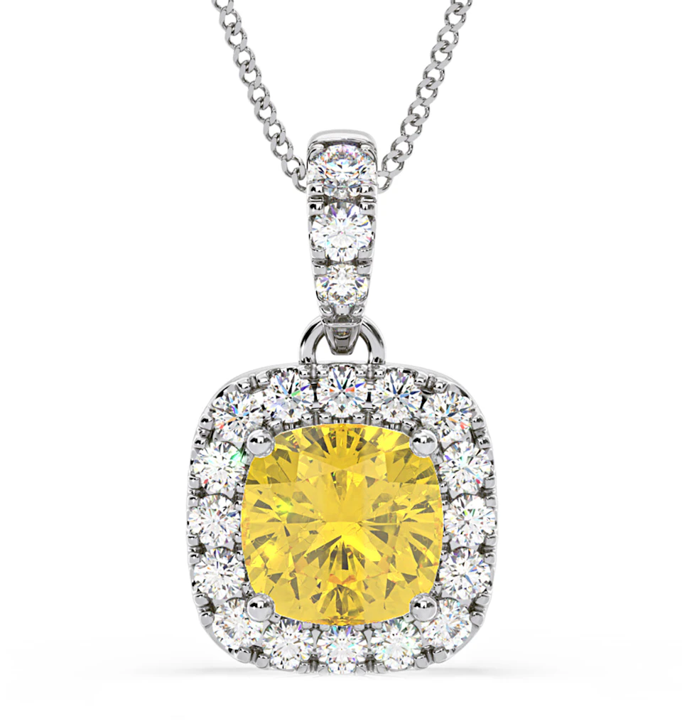 Beatrice Yellow Lab Diamond Cushion Cut Necklace 1.38ct in 18K White Gold - Elara Collection