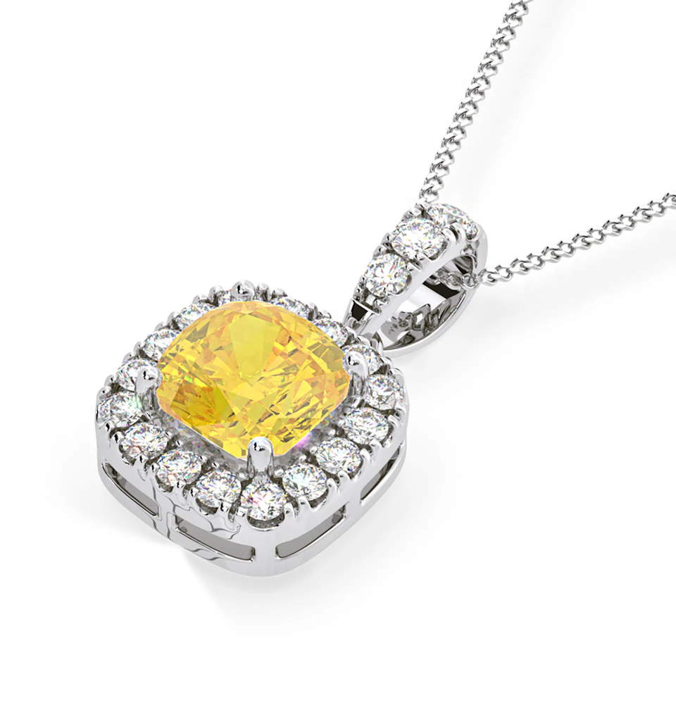 Beatrice Yellow Lab Diamond Cushion Cut Necklace 1.38ct in 18K White Gold - Elara Collection