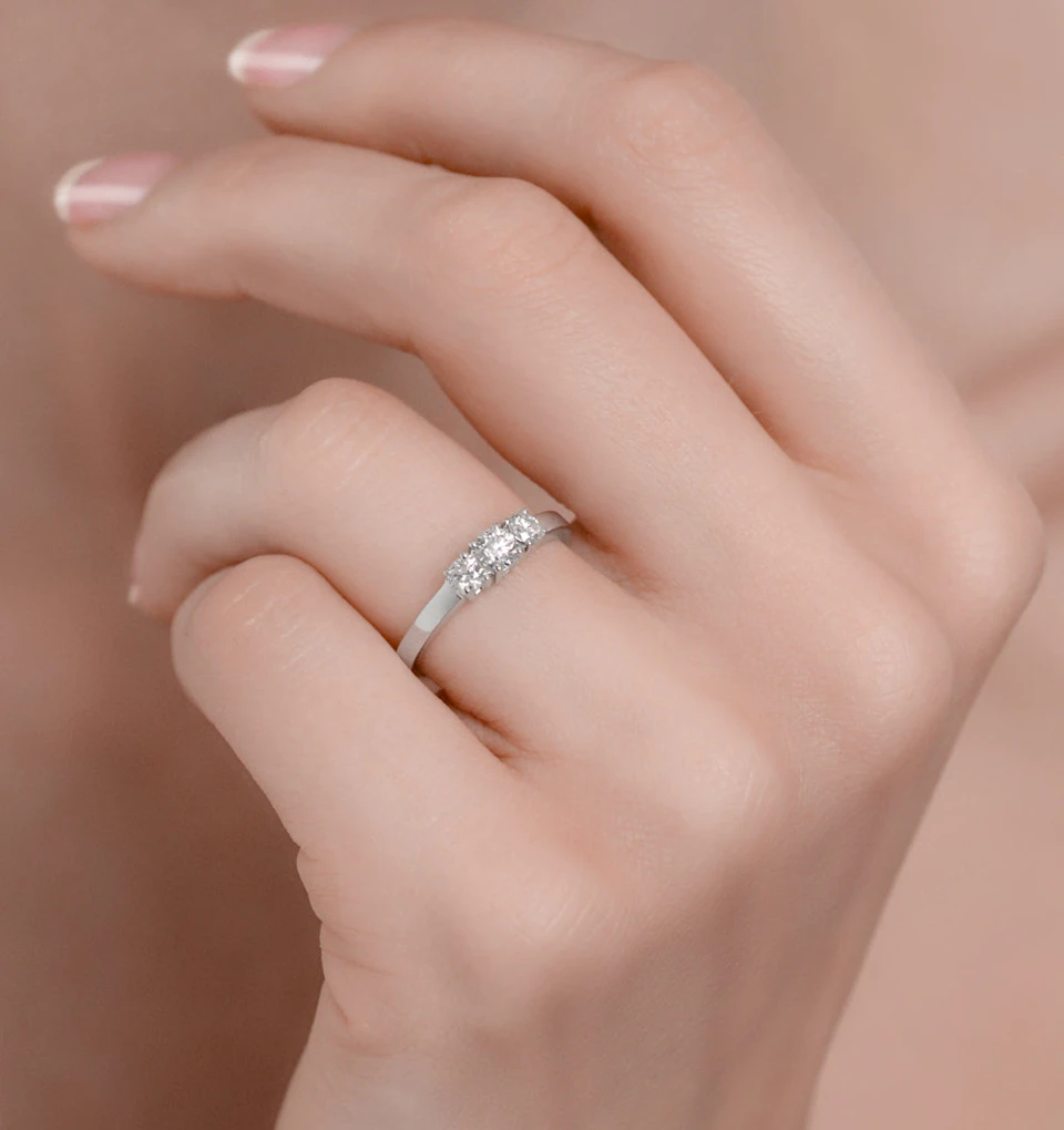 Ellie 18K White Gold 3 Stone Diamond Ring 0.50CT H/SI