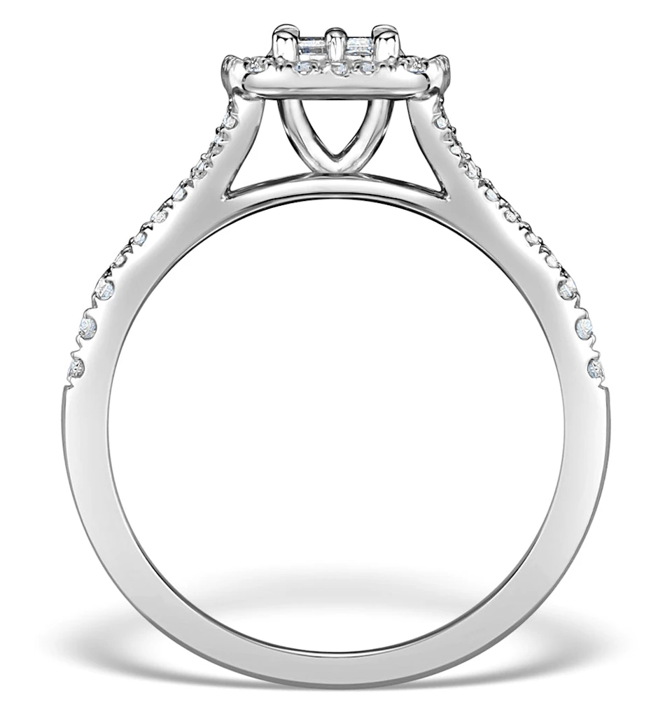 Halo Engagement Ring 0.65ct Prince Cut H/SI Diamonds 18K White Gold