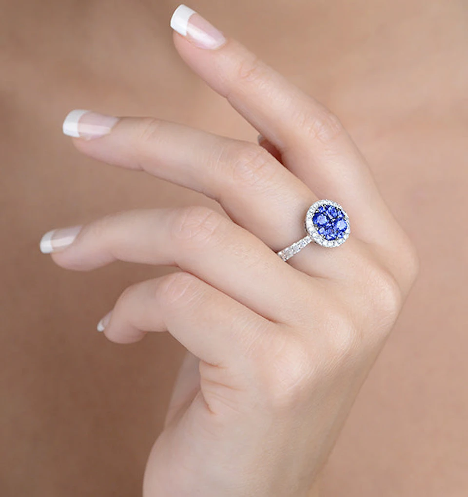 0.84ct Diamond 1.60ct Sapphire and 18K White Gold Circles Ring