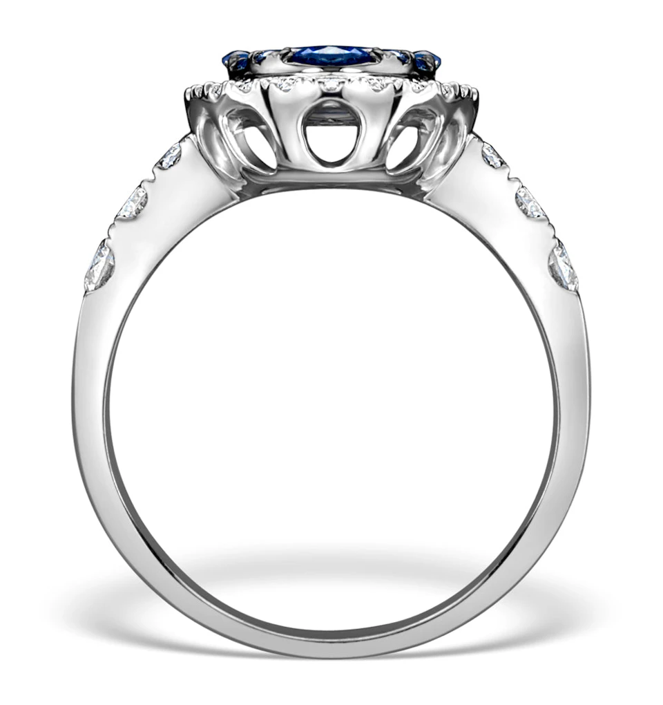 0.74ct Diamond 1.55ct Sapphire and 18K White Gold Cluster Ring