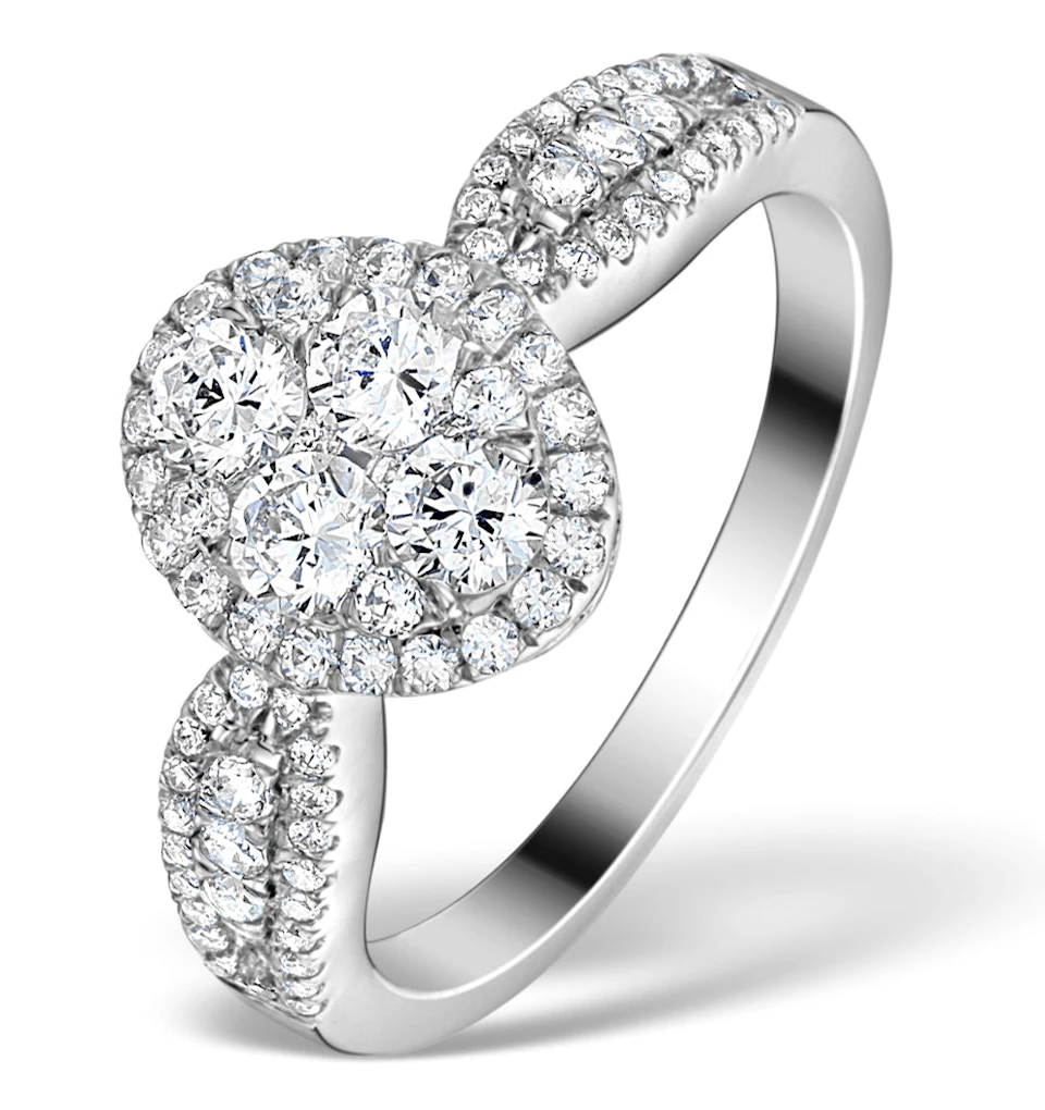 Halo Engagement Ring Galileo 1.08ct H/SI Diamonds in 18KW White Gold