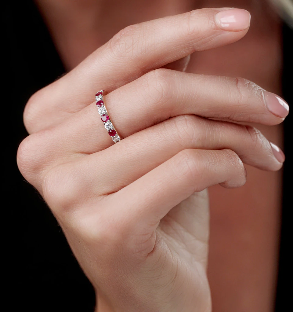 Ruby and 0.50ct Lab Diamond Asteria Eternity Ring in 9K White Gold
